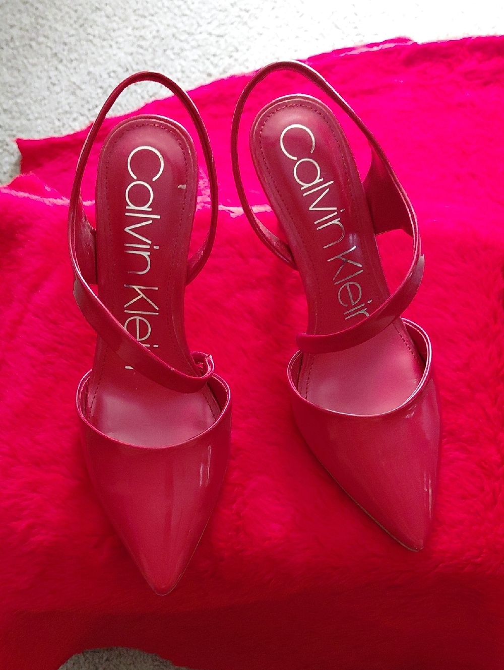 Calvin Klein Red Patent Pointed Slingback Pumps